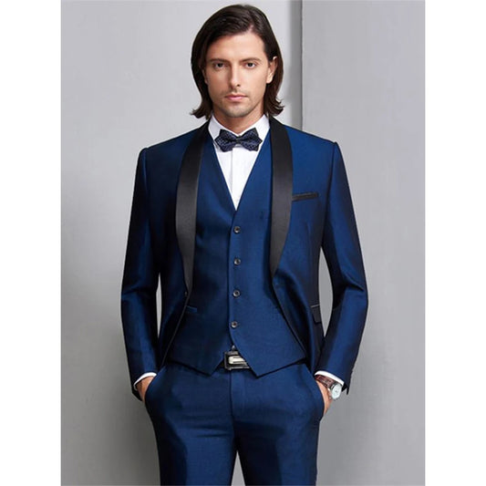 Men's Wedding Prom Suits Fashion One Button Business Set 3 Pieces(Jacket+Pant+Vest+Tie)