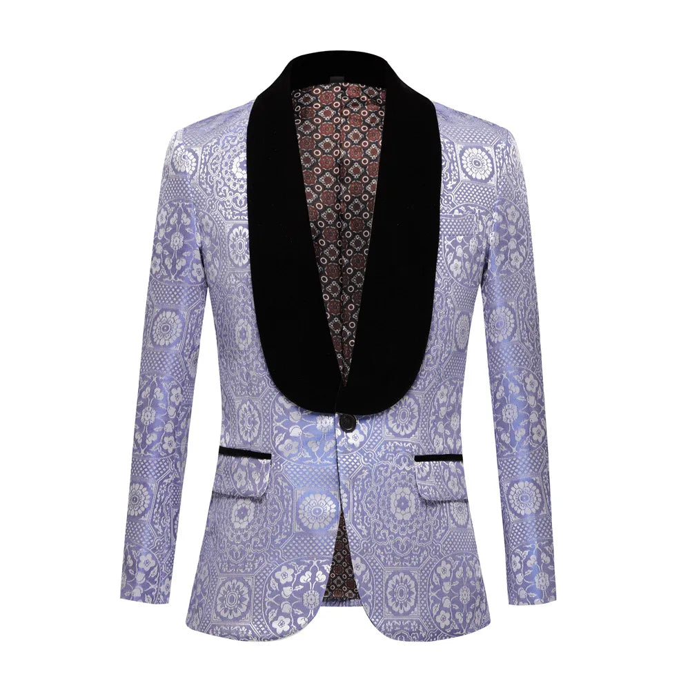 Conjunto de traje de jacquard para hombre, franela verde, cuello de fruta, chaqueta de dos piezas multicolor 