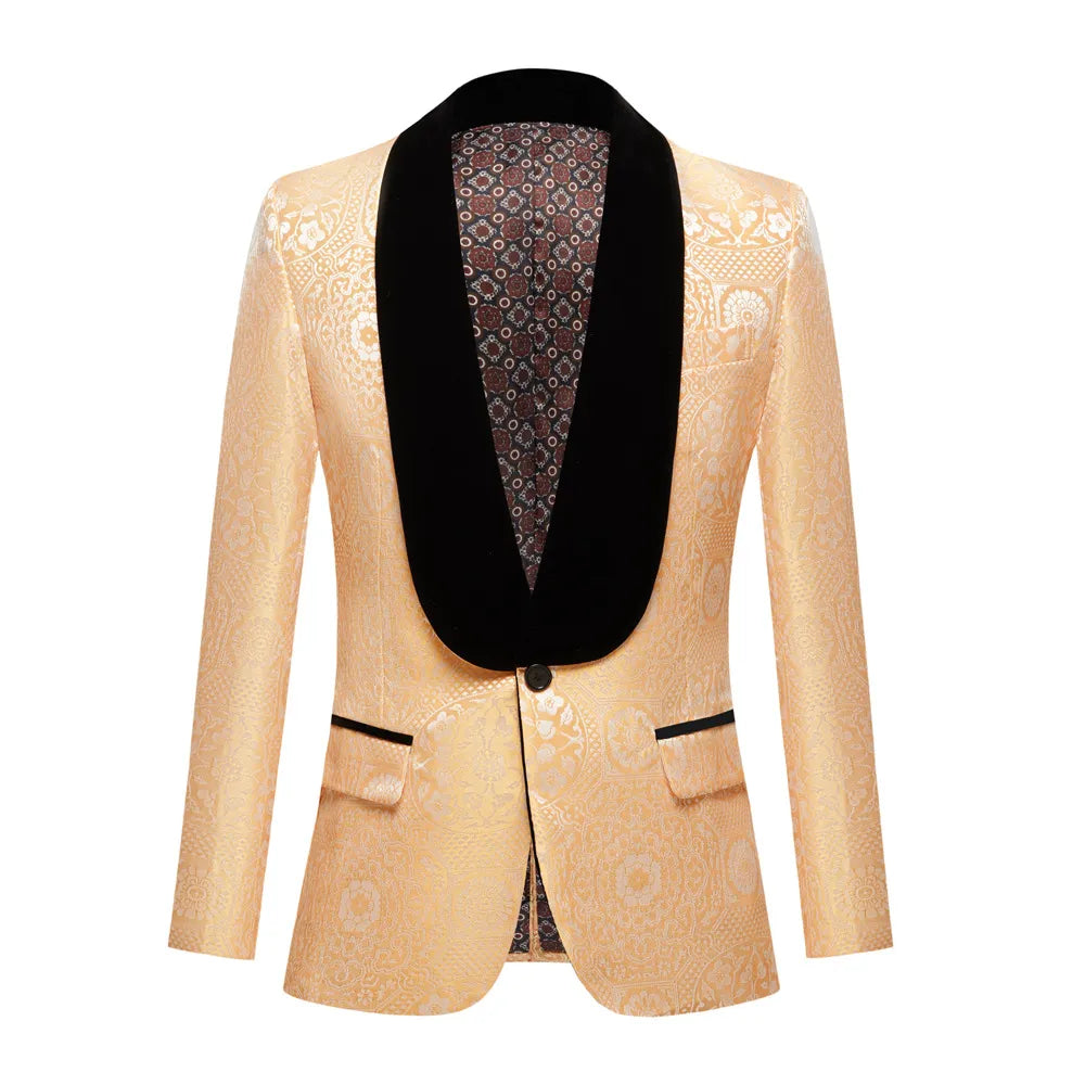 Conjunto de traje de jacquard para hombre, franela verde, cuello de fruta, chaqueta de dos piezas multicolor 