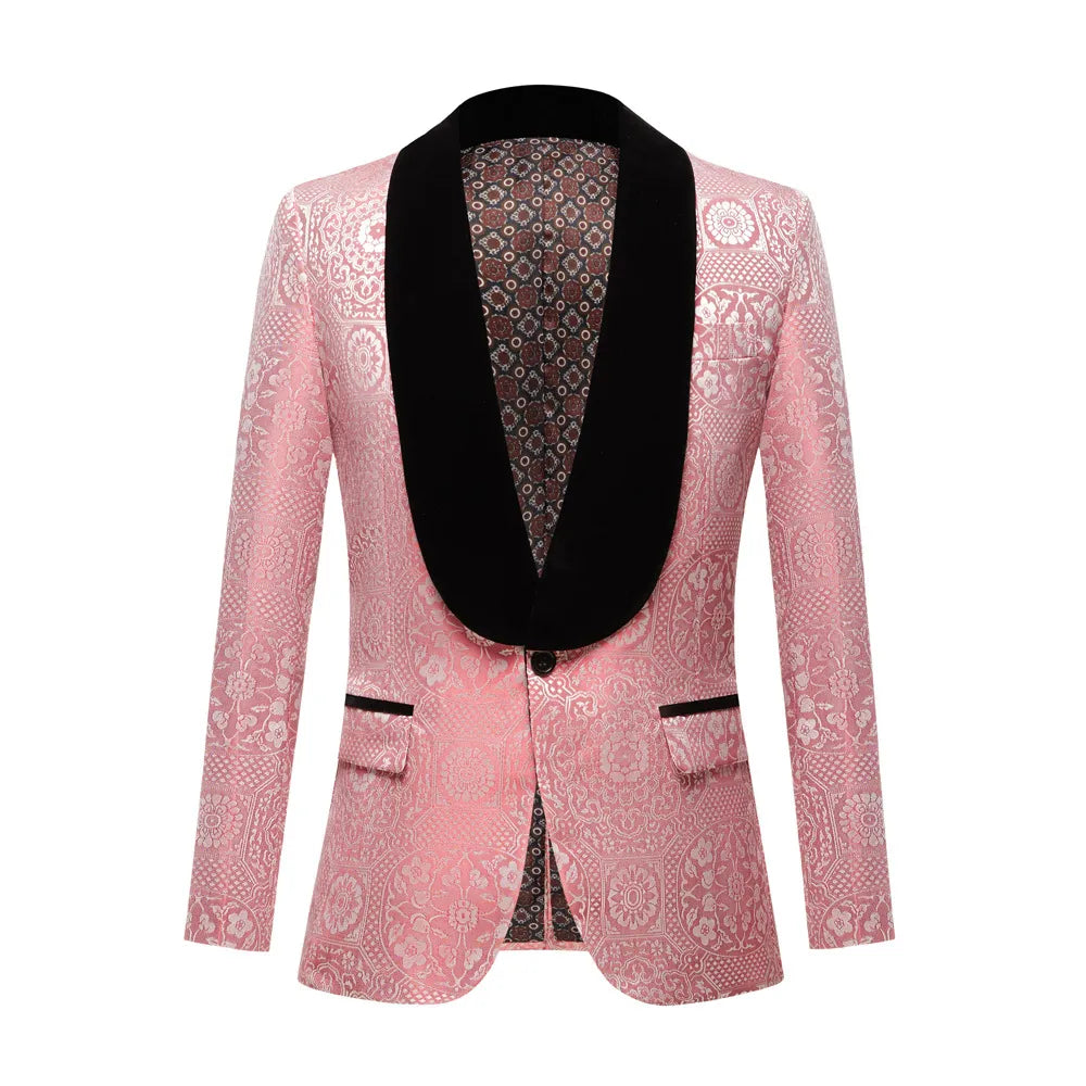 Conjunto de traje de jacquard para hombre, franela verde, cuello de fruta, chaqueta de dos piezas multicolor 