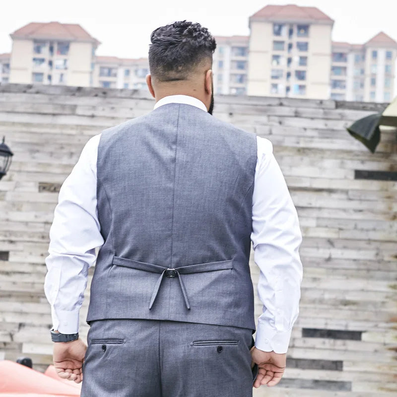 Plus Size Suit Vest Men Solid Color Single Breasted Waistcoat For Host Groom Groomsmen Grey Black Navy Waist Coat 9XL