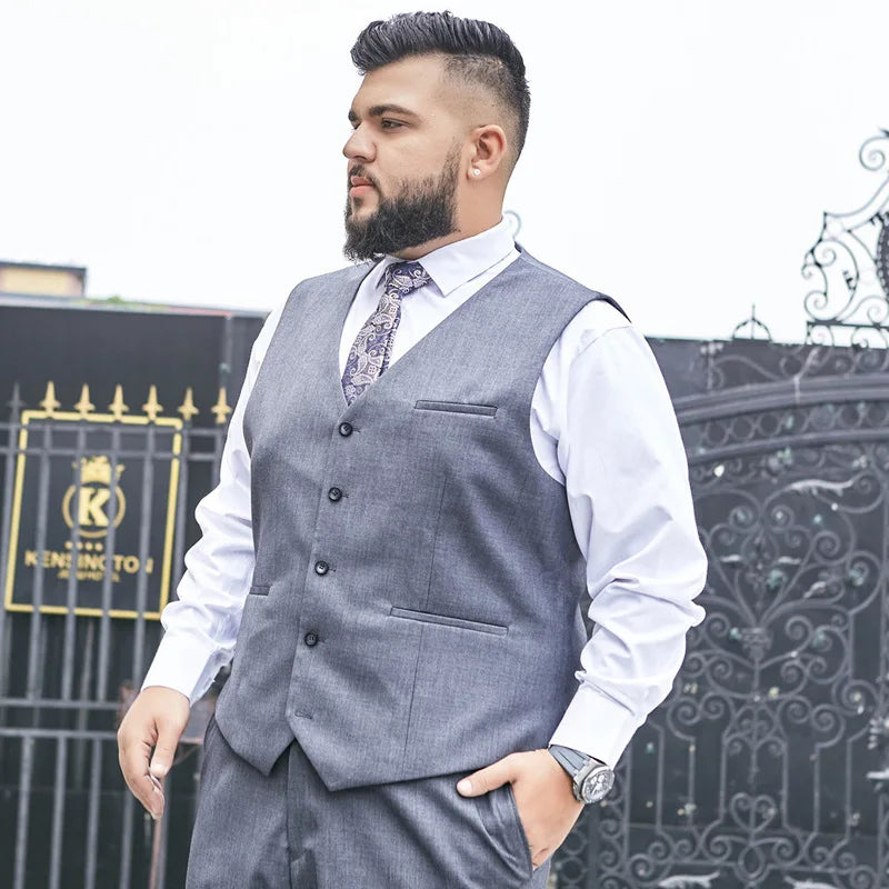 Plus Size Suit Vest Men Solid Color Single Breasted Waistcoat For Host Groom Groomsmen Grey Black Navy Waist Coat 9XL