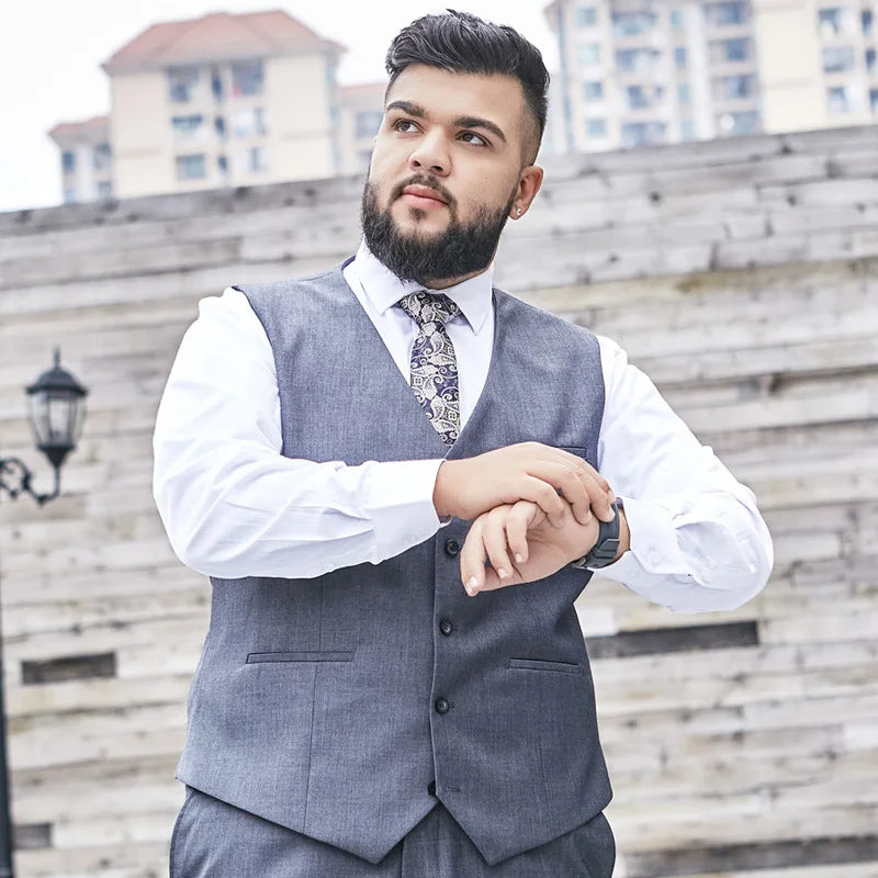 Gilet de costume grande taille pour homme, couleur unie, simple boutonnage, pour hôte, marié, garçons d'honneur, gris, noir, bleu marine, taille 9XL