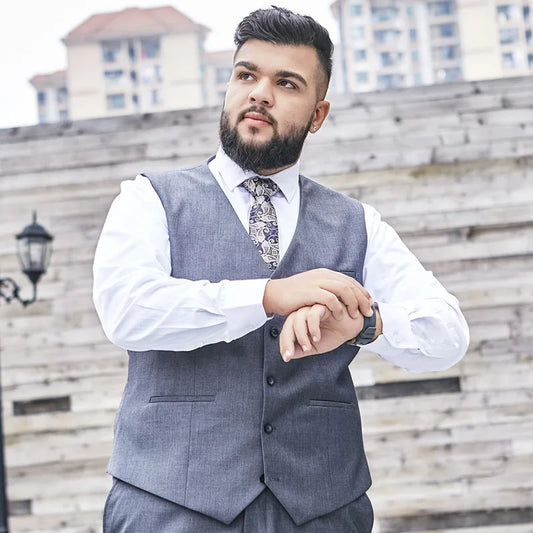 Plus Size Suit Vest Men Solid Color Single Breasted Waistcoat For Host Groom Groomsmen Grey Black Navy Waist Coat 9XL