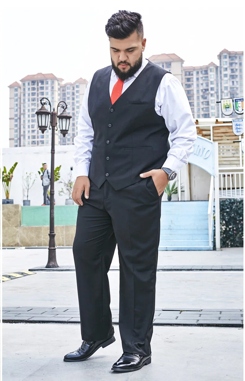 Plus Size Suit Vest Men Solid Color Single Breasted Waistcoat For Host Groom Groomsmen Grey Black Navy Waist Coat 9XL