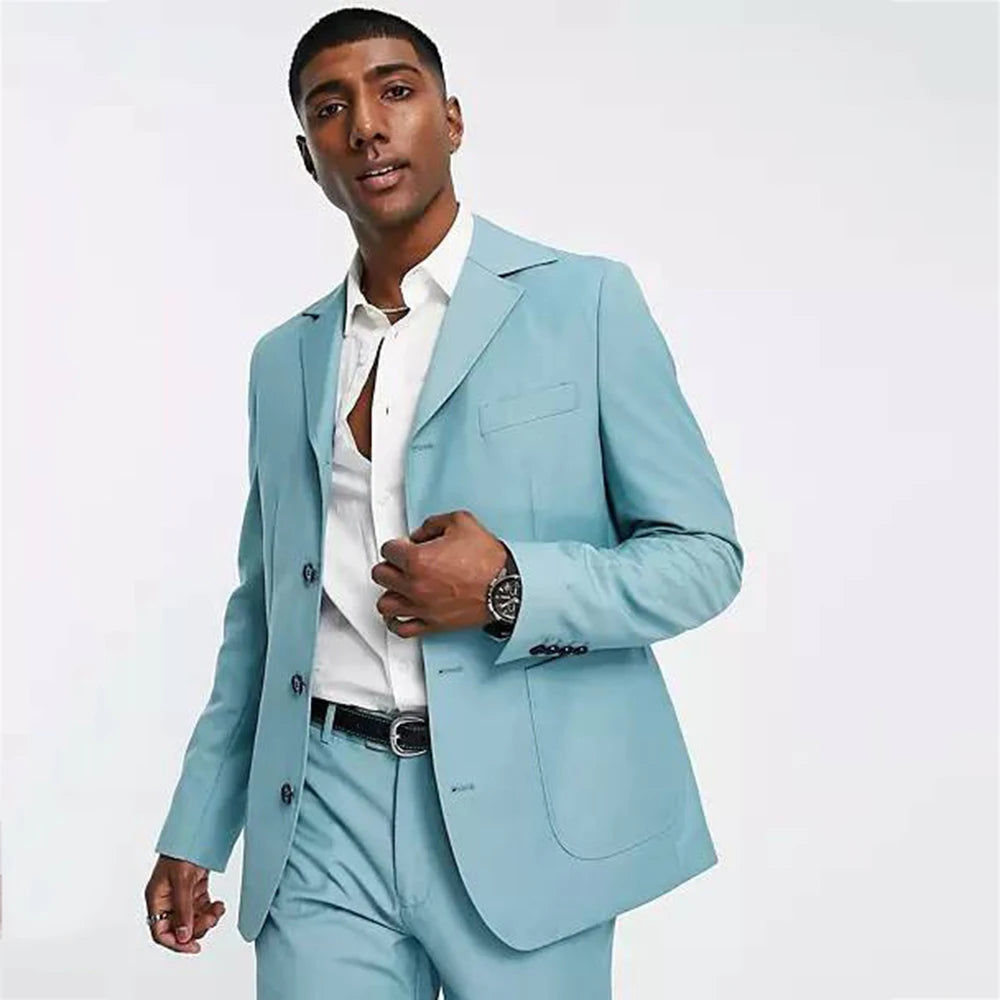 Costume bleu ciel pour homme, coupe slim, smoking de marié, quatre boutons, sur mesure, ensemble 2 pièces, blazer, veste et pantalon