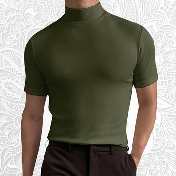 T-shirt élégant en coton à manches courtes et col montant pour homme – Mode estivale respirante, tailles S à 3XL 