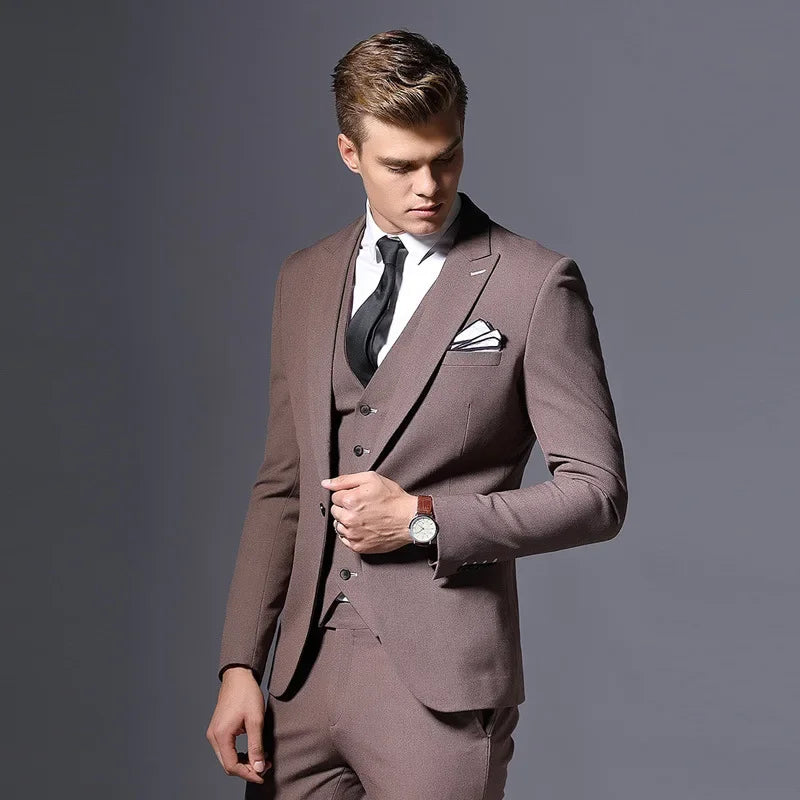 Costume gris slim fit pour homme, ensemble deux pièces avec cravate et pochette