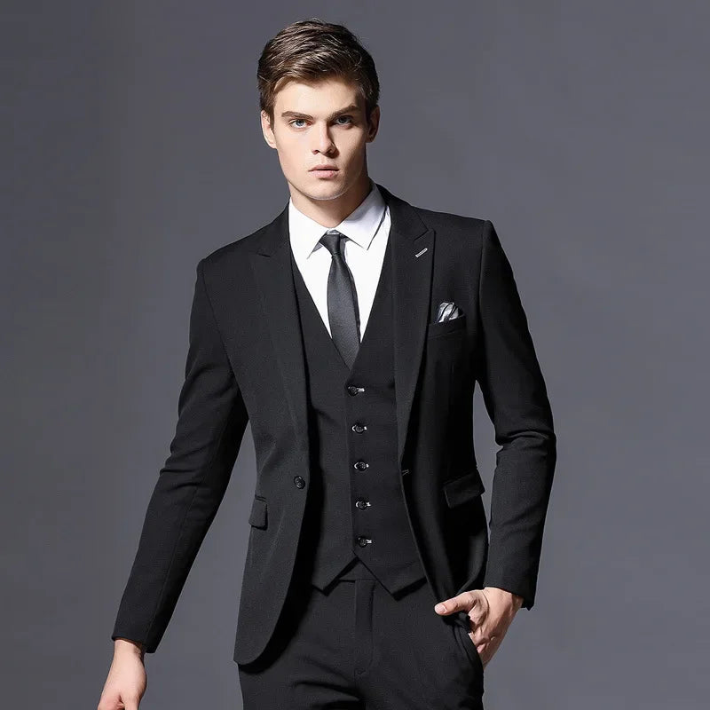 Costume gris slim fit pour homme, ensemble deux pièces avec cravate et pochette