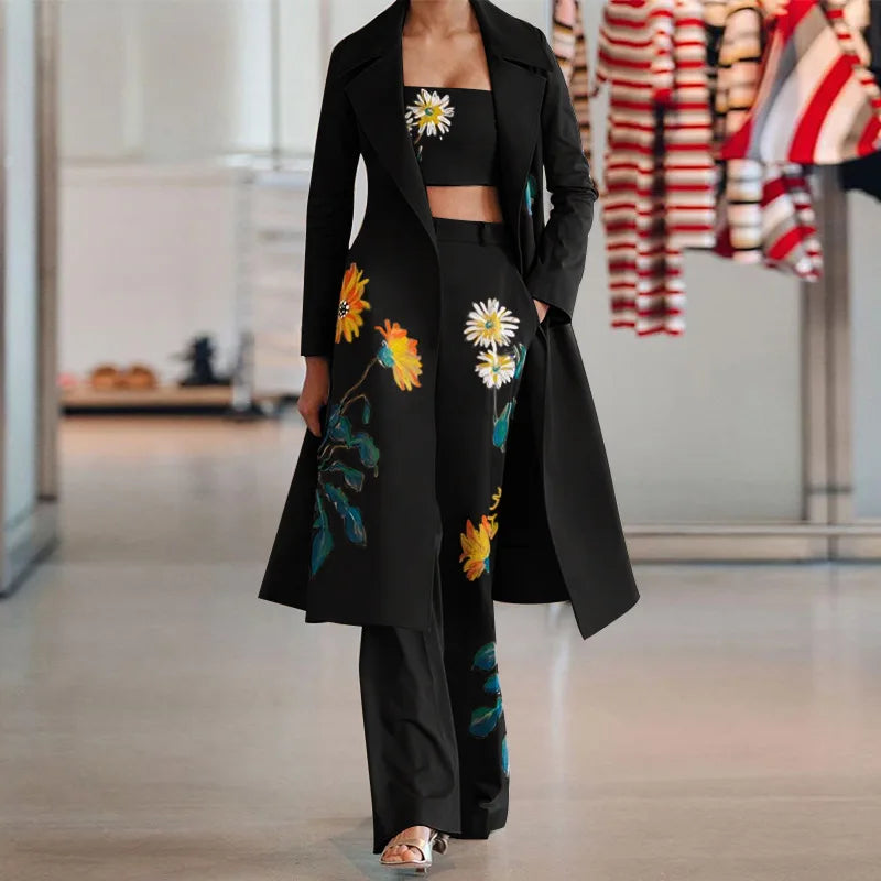 Traje de pantalón cortavientos largo estampado de temperamento de otoño e invierno para mujer, conjuntos de dos piezas, atuendos para mujer 