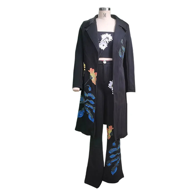 Traje de pantalón cortavientos largo estampado de temperamento de otoño e invierno para mujer, conjuntos de dos piezas, atuendos para mujer 