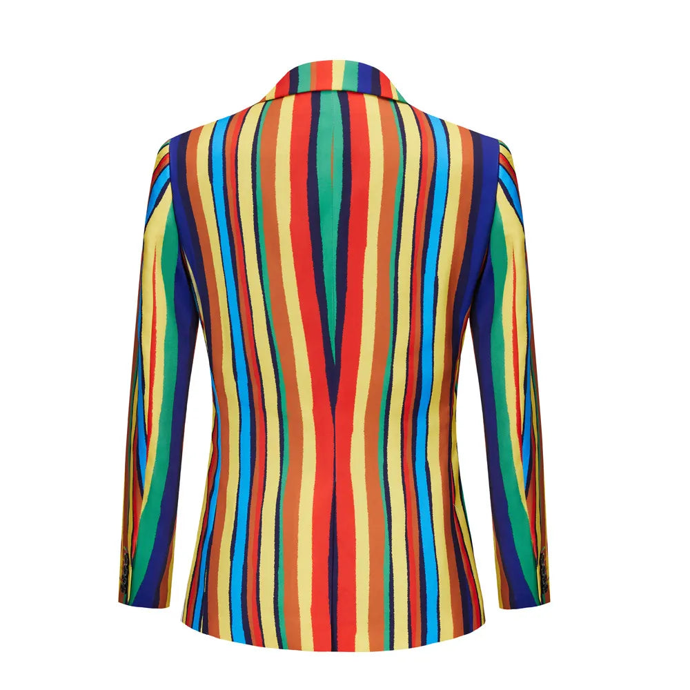 Nuevo vestido estampado de rayas coloridas para hombre, traje informal, abrigo, estudio de banquetes, anfitrión, estilista, traje de flores, conjunto de dos piezas 