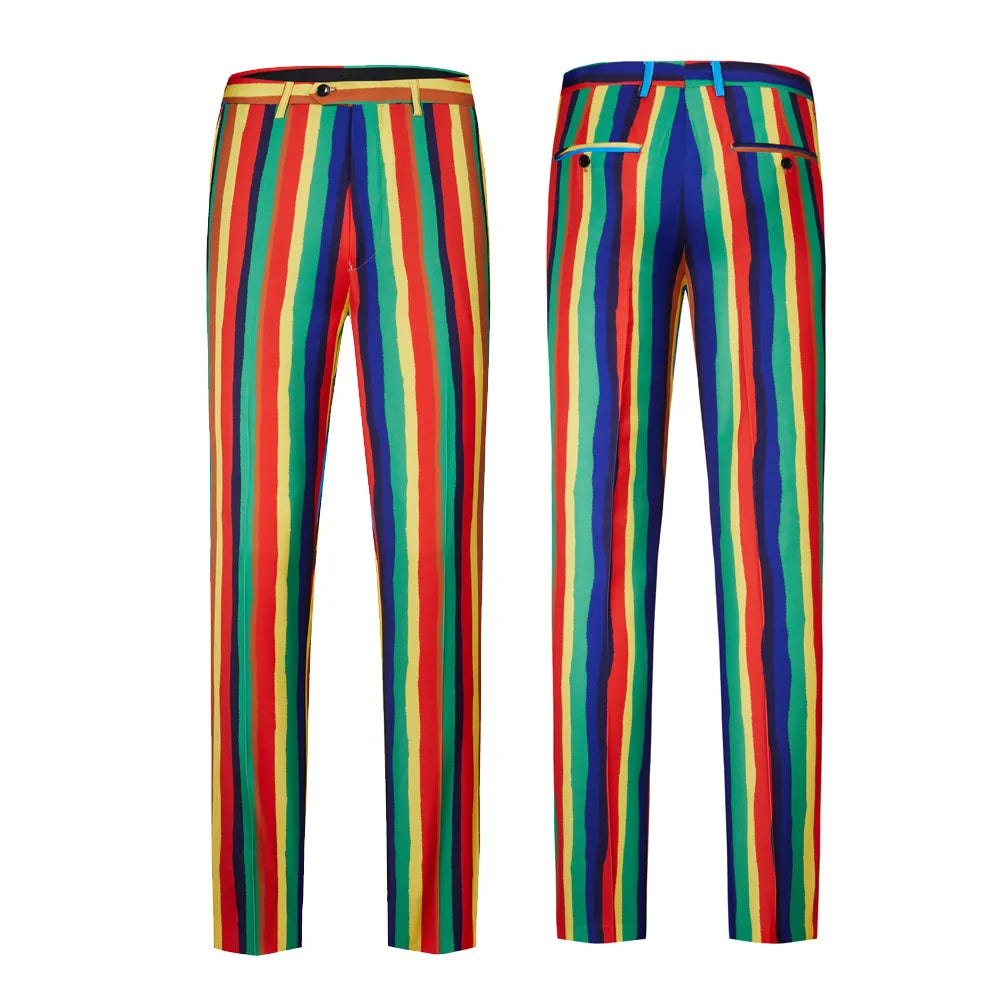 Nuevo vestido estampado de rayas coloridas para hombre, traje informal, abrigo, estudio de banquetes, anfitrión, estilista, traje de flores, conjunto de dos piezas 