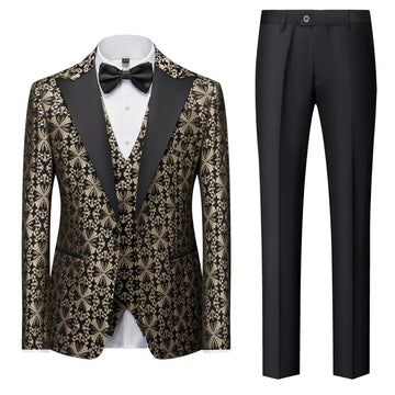 New Men's Business Casual Suit Korean Version Slim Wedding Dress Suit Men's Printed Large Size Three-piece Set