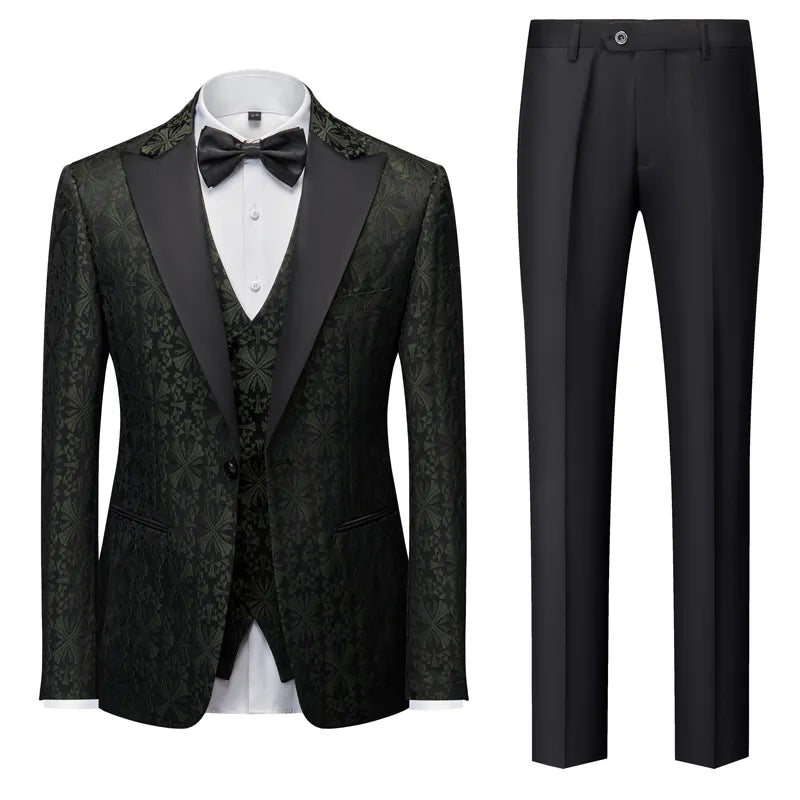 Nuevo traje informal de negocios para hombre, versión coreana, traje de boda ajustado, conjunto de tres piezas con estampado de talla grande para hombre 