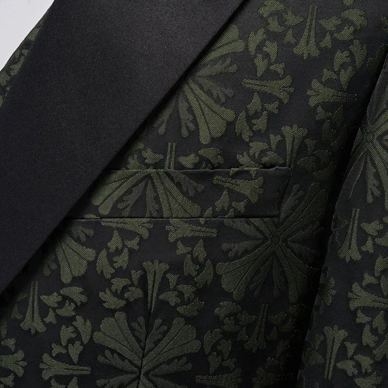 New Men's Business Casual Suit Korean Version Slim Wedding Dress Suit Men's Printed Large Size Three-piece Set