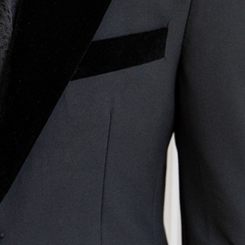 Spring British Spliced Velvet Suit Two Piece Wedding Party Suit Groom Banquet Men Suit Slim Fit Royal