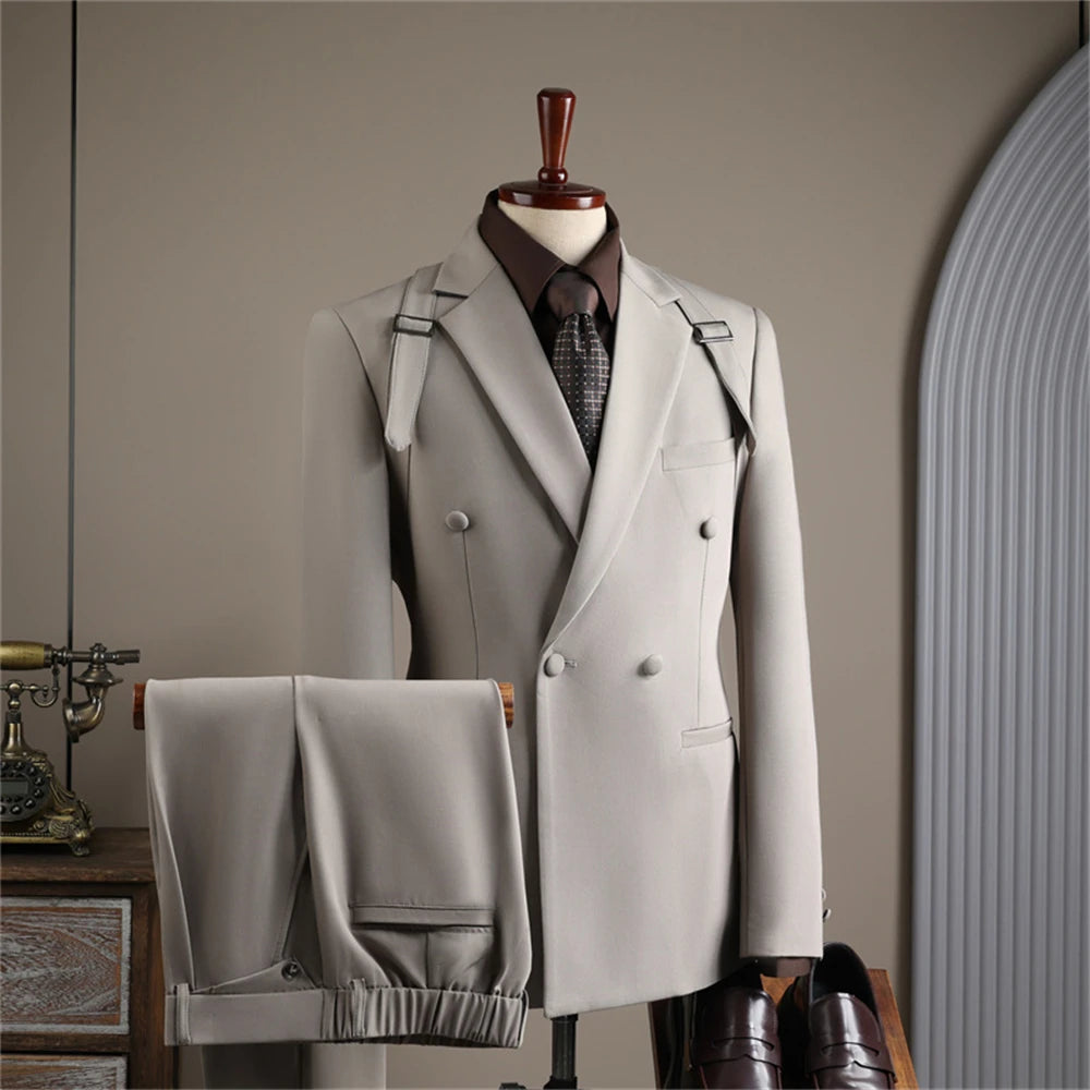 Conjunto de traje de otoño, nuevo, blazer, pantalón, dos piezas, cruzado, esmoquin de alta calidad, ropa formal para hombre.