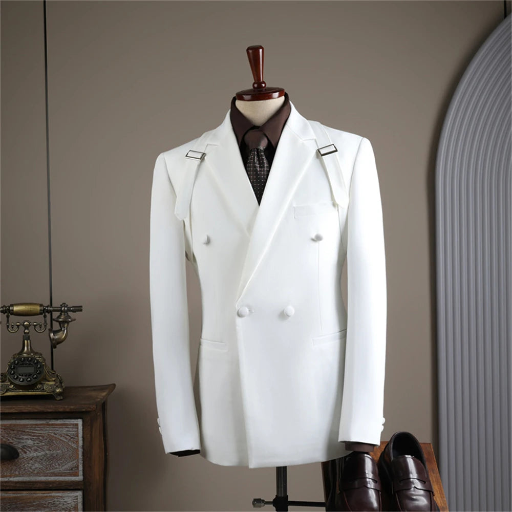 Conjunto de traje de otoño, nuevo, blazer, pantalón, dos piezas, cruzado, esmoquin de alta calidad, ropa formal para hombre.