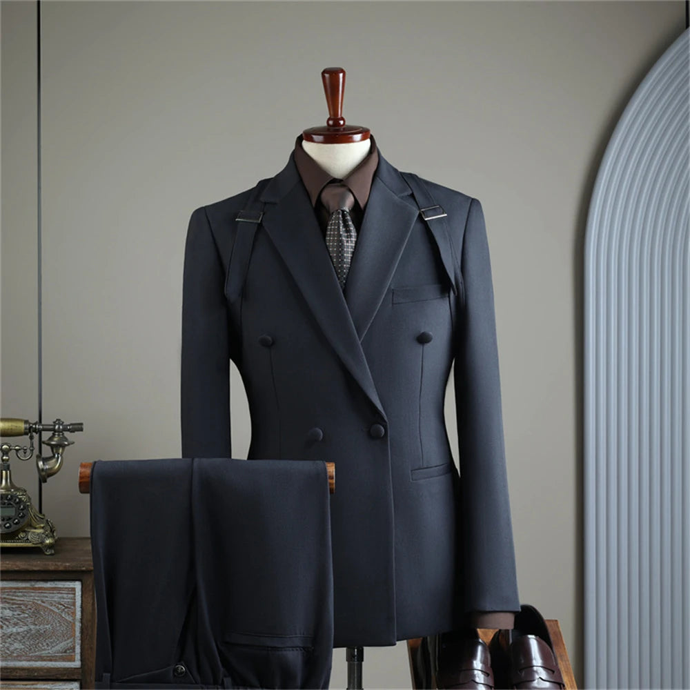 Conjunto de traje de otoño, nuevo, blazer, pantalón, dos piezas, cruzado, esmoquin de alta calidad, ropa formal para hombre.