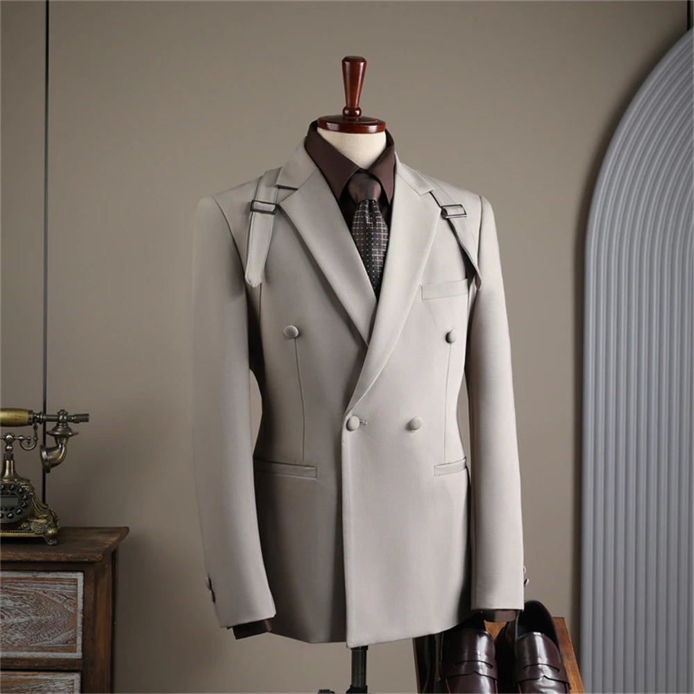 Conjunto de traje de otoño, nuevo, blazer, pantalón, dos piezas, cruzado, esmoquin de alta calidad, ropa formal para hombre.