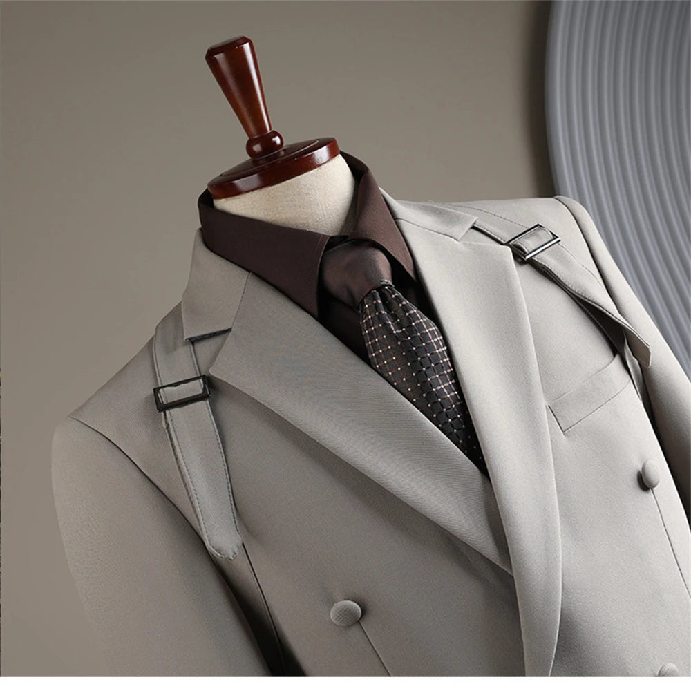 Conjunto de traje de otoño, nuevo, blazer, pantalón, dos piezas, cruzado, esmoquin de alta calidad, ropa formal para hombre.