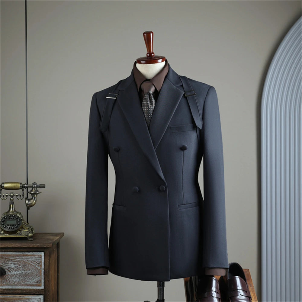 Conjunto de traje de otoño, nuevo, blazer, pantalón, dos piezas, cruzado, esmoquin de alta calidad, ropa formal para hombre.