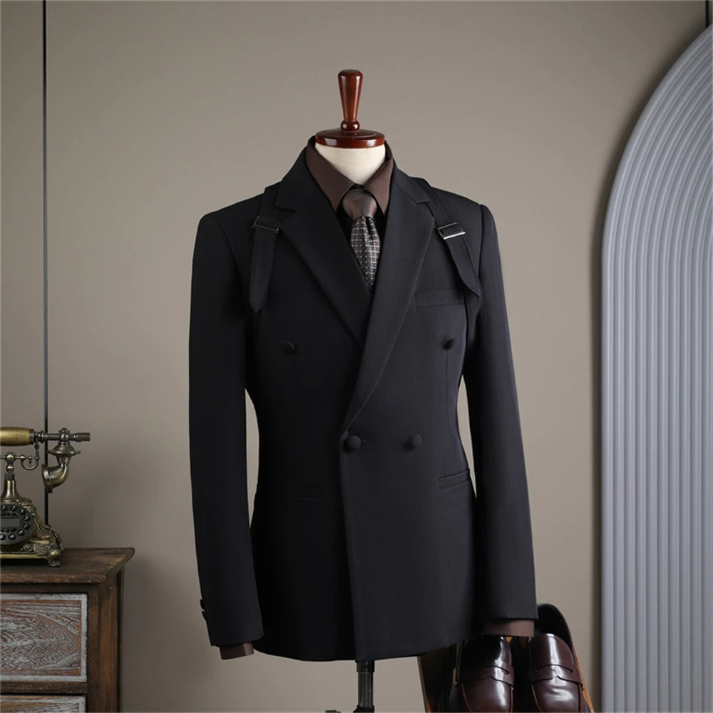 Conjunto de traje de otoño, nuevo, blazer, pantalón, dos piezas, cruzado, esmoquin de alta calidad, ropa formal para hombre.