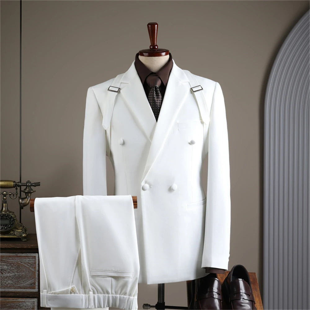 Conjunto de traje de otoño, nuevo, blazer, pantalón, dos piezas, cruzado, esmoquin de alta calidad, ropa formal para hombre.