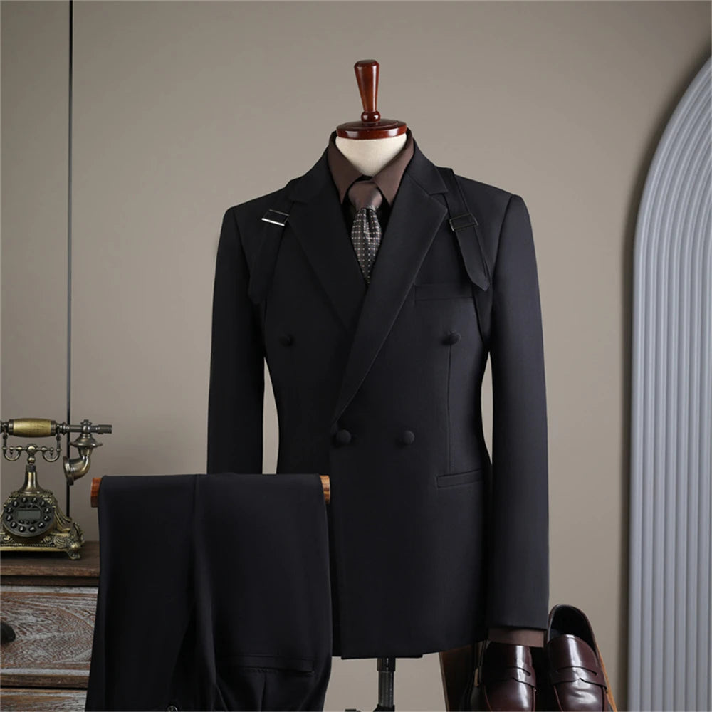 Conjunto de traje de otoño, nuevo, blazer, pantalón, dos piezas, cruzado, esmoquin de alta calidad, ropa formal para hombre.