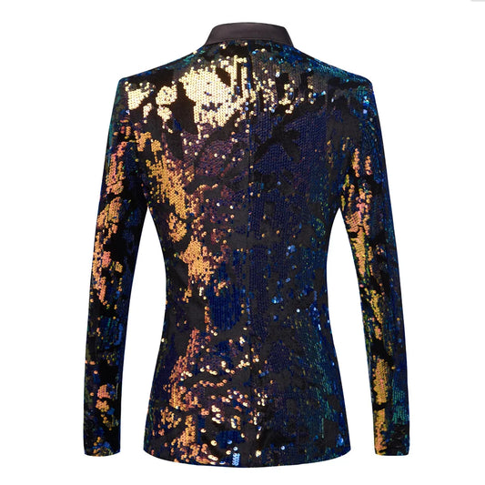 Men's Glamorous Sequin Blazer - Perfect for Stage Performances and Photography Sessions, Eye-Catching Color Matching Design