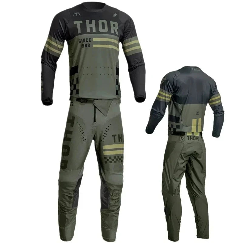 Motocross Jersey and Pants Set Olive Green and Black
