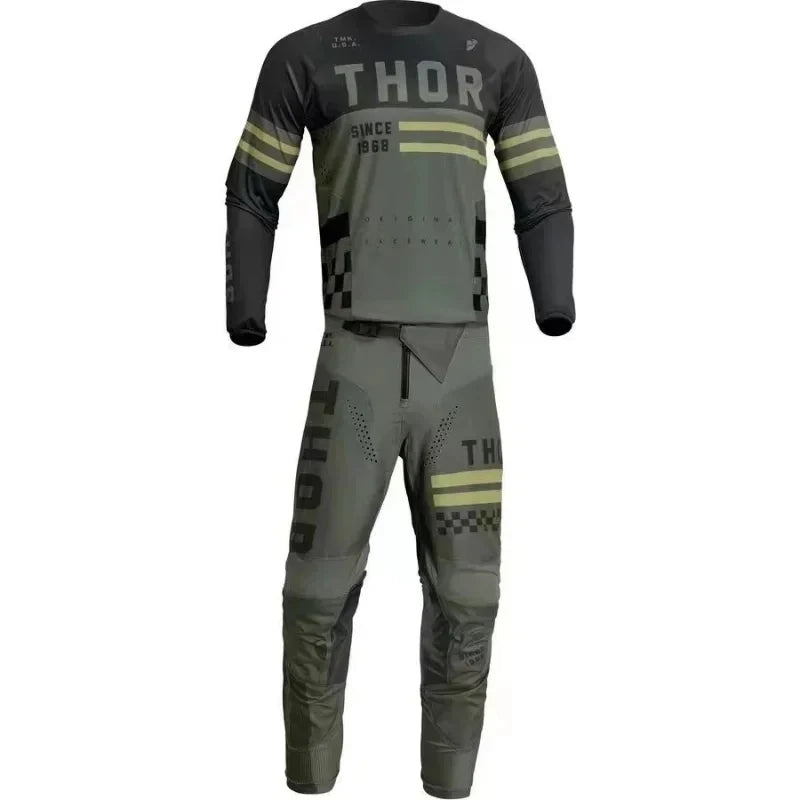 Motocross Jersey and Pants Set Olive Green and Black