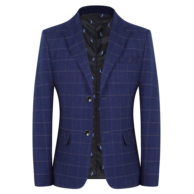 Coat Fashion Handsome All Matching Plaid Suit Men Casual Polyester Blazer