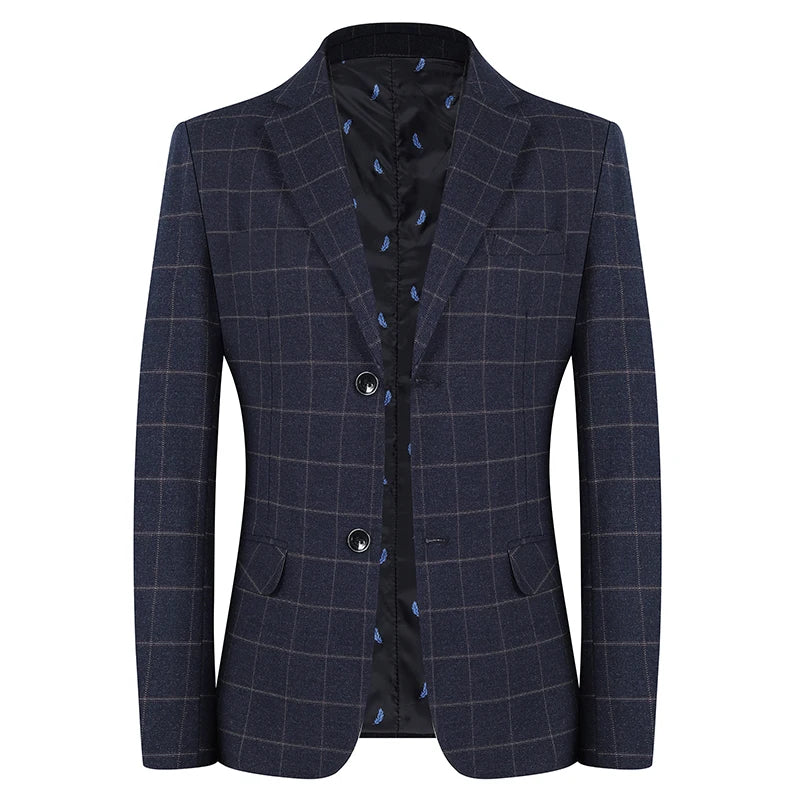 Coat Fashion Handsome All Matching Plaid Suit Men Casual Polyester Blazer