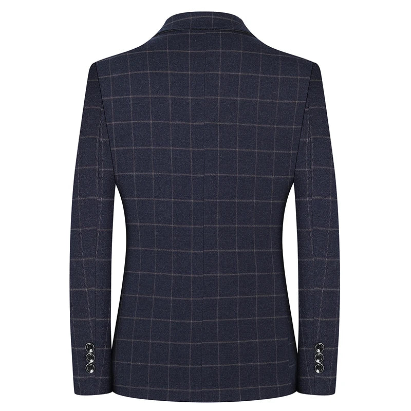 Coat Fashion Handsome All Matching Plaid Suit Men Casual Polyester Blazer