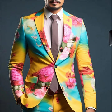 Fashion New Men's Leisure Suit Boutique Business Wedding Host Slim Suit Flower Jacket