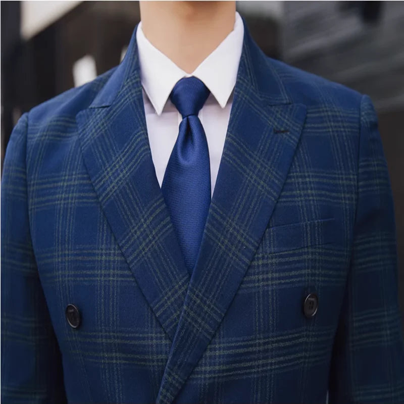 Costume trois pièces à carreaux croisé pour homme (costume + gilet + pantalon) de haute qualité