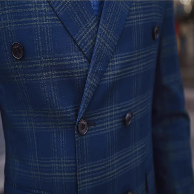 Costume trois pièces à carreaux croisé pour homme (costume + gilet + pantalon) de haute qualité