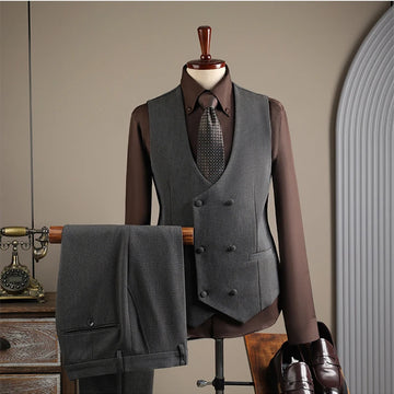 Suit Suit Men's Business Leisure Vest Pants Coat Double-breasted Slim Professional Dress.