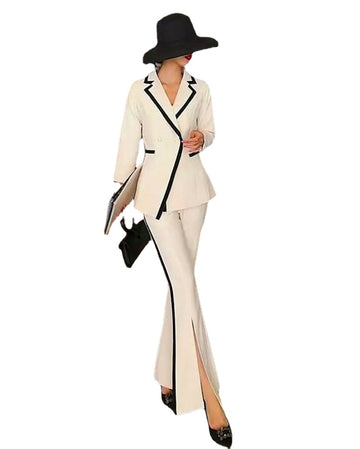 2 Pcs Patchwork Color Women Suit Set Blazer+Pants Formal Business Office Lady Tailored Wedding Tuxedo