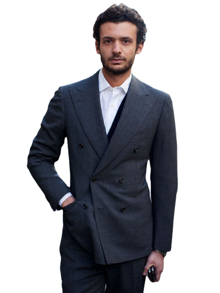 Costume 2 pièces gris foncé à double boutonnage pour homme, coupe slim, smoking de mariage, sur mesure, pour bal de promo, mariage, affaires