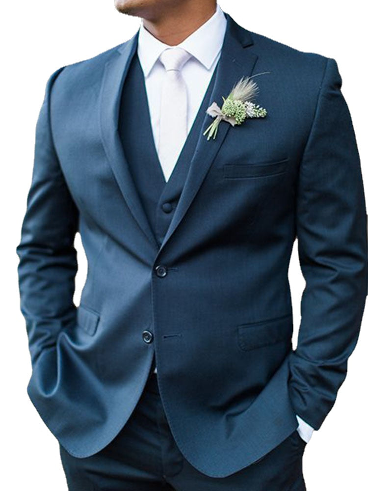Costume 3 pièces bleu marine pour homme, coupe slim, sur mesure, avec pantalon