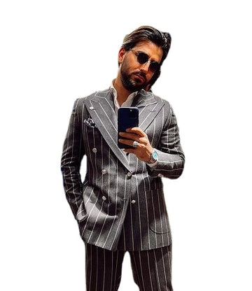 Double Breasted Striped men Pants Suits Gentleman Jacket Business Party Prom Wedding Blazer Tuxedos Custom 2 Piece