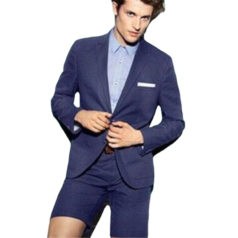 Traje de hombre, esmoquin, blazer, chaqueta, pantalones, verano, playa, elegante, 2 piezas, pantalón corto, informal, corte entallado