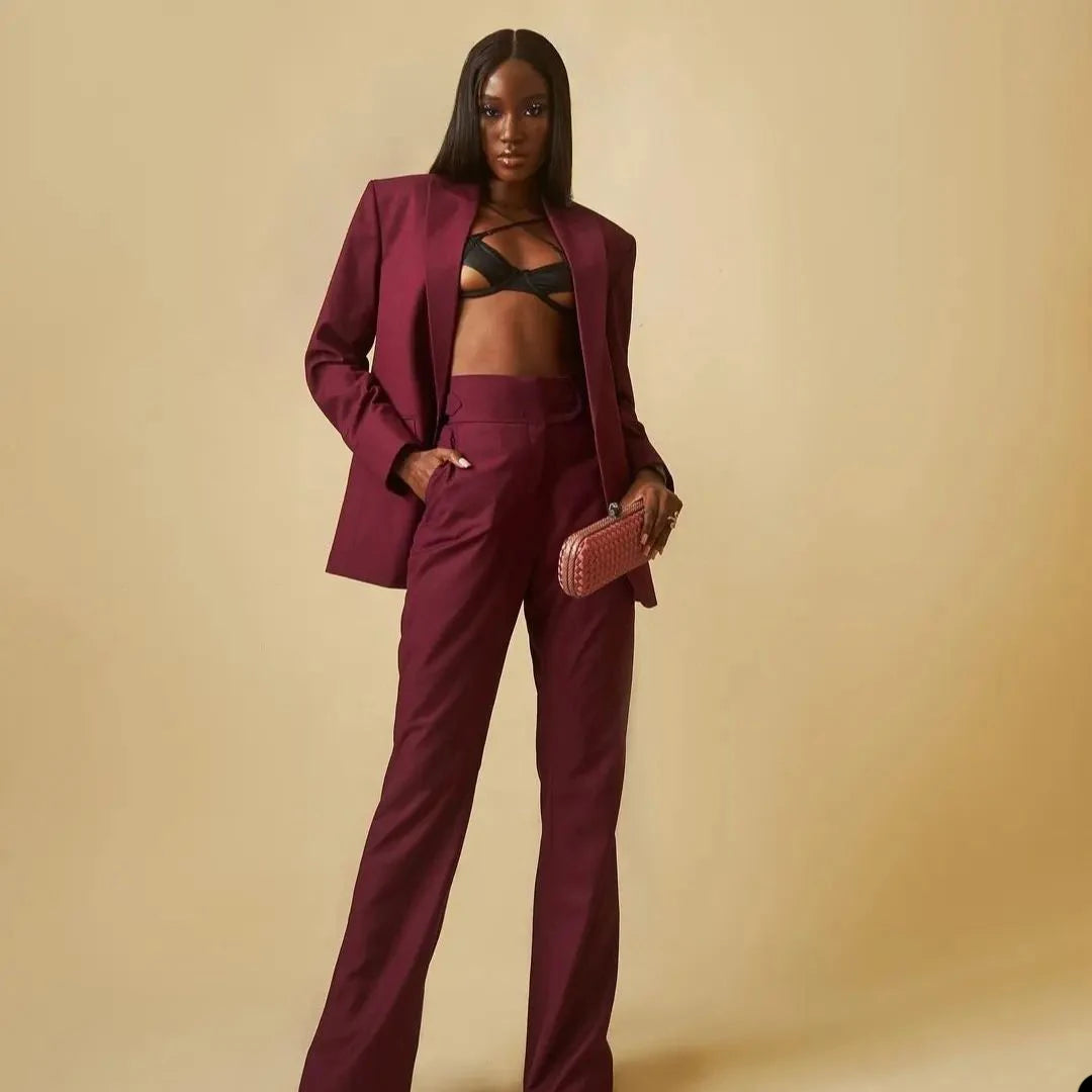 2 Pcs Casual Women Blazer Suits Peaked Lapel Jacket Custom Made Flare Trousers Power Prom Formal Dress