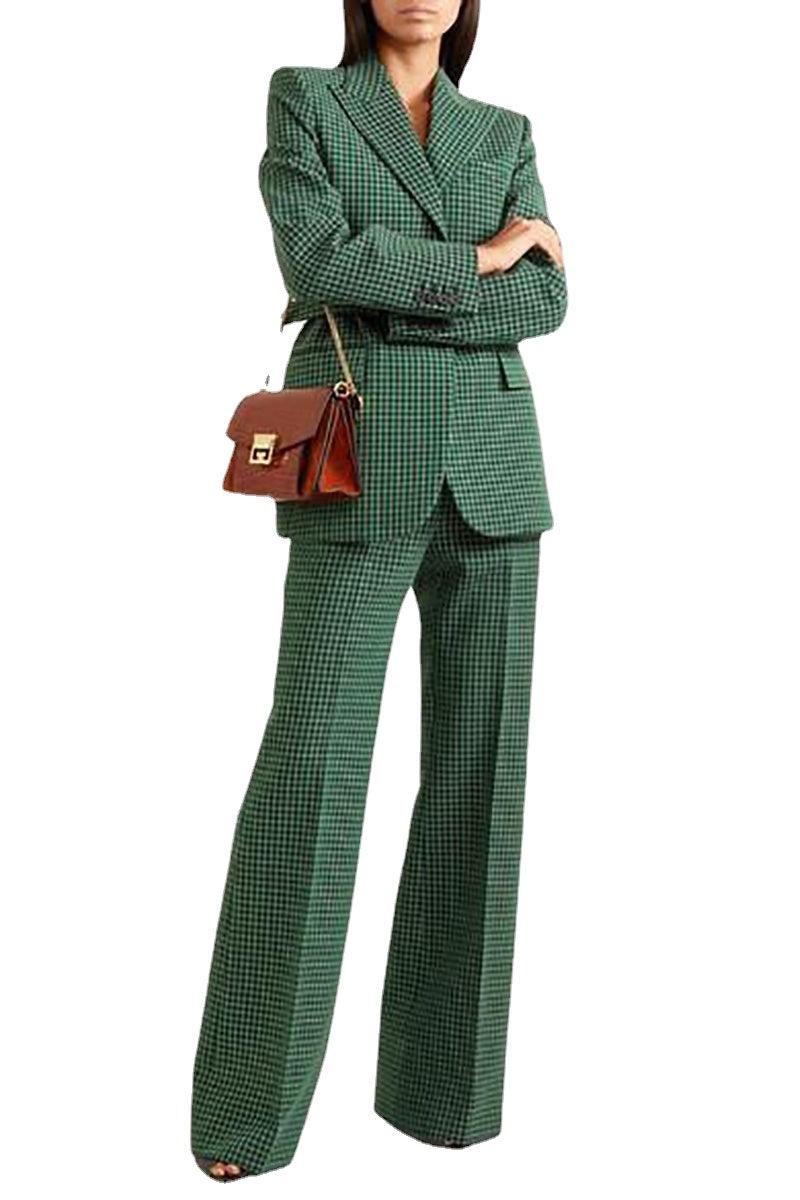 Winter Suits Women Tweed Check Plaid Tuxedos Lady Office Blazer Sets Cardigan Pants Casual Wear 2 Pieces