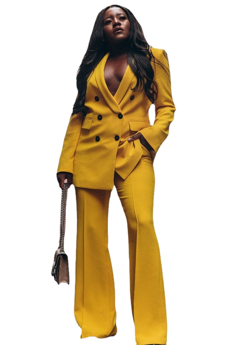 Costume jaune pour mère de la mariée, croisé, grande taille, pour femme, tenue de bureau formelle pour mariage 
