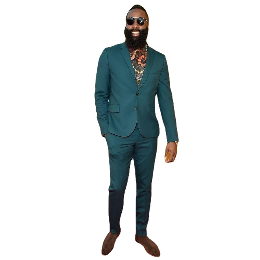 Trajes de fiesta para hombre, de corte entallado, color verde cazador, con solapa con muesca, para boda, esmoquin de dos piezas, chaqueta y pantalón. 