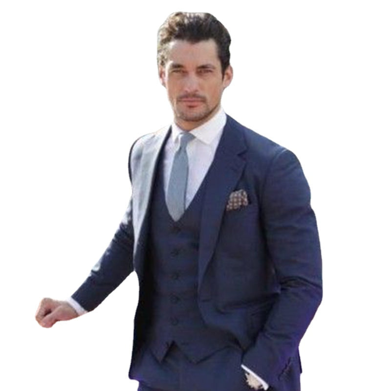 Costume 3 pièces bleu marine pour homme, coupe slim, sur mesure, avec pantalon